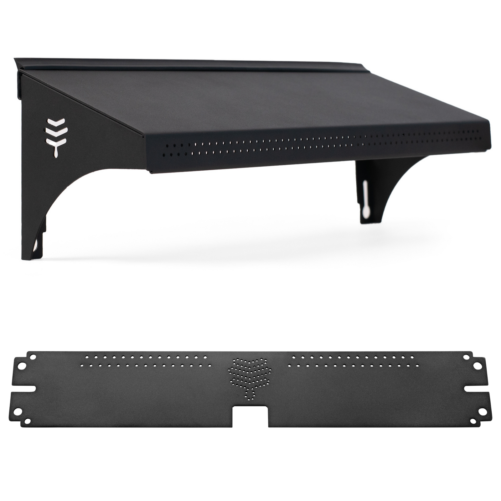 A black Flow Hive upgrade kit, consisting of a weather guard and an entrance reducer.